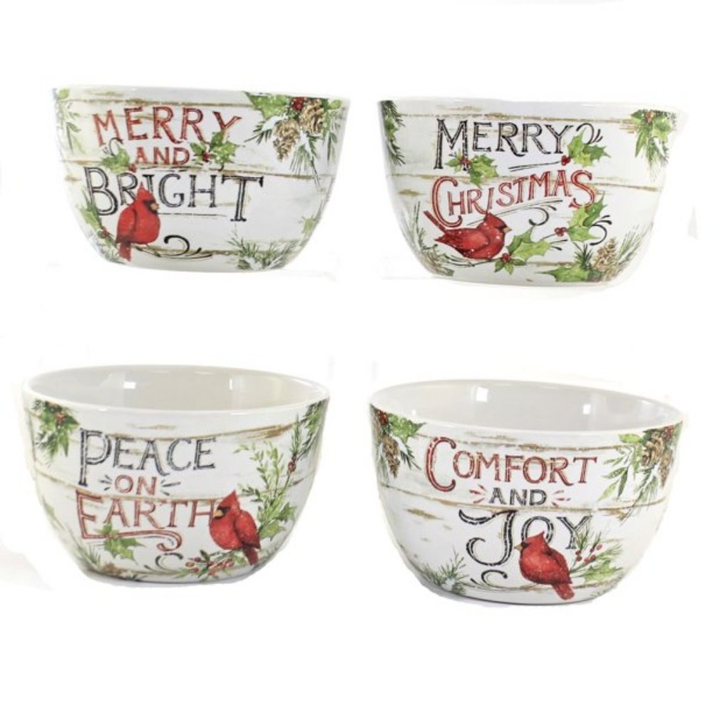 Tabletop Evergreen Ice Cream Bowl Set/3 Indoor Earthenware Cardinal Christmas